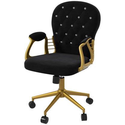Chaise de bureau capitonnée cuir synthétique cristaux décoratifs