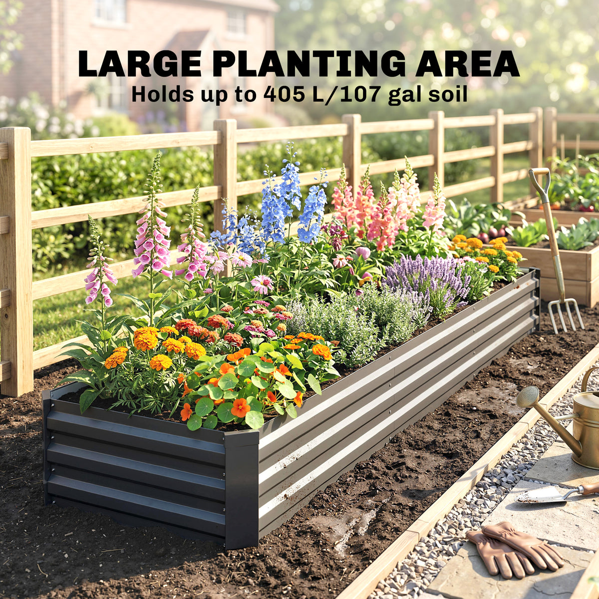 Bac surélevé galvanisé 8'x2'x1' pour jardin