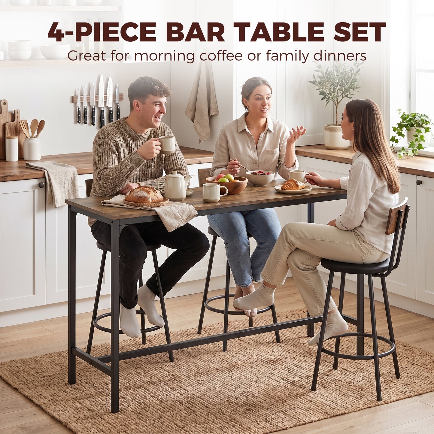 Ensemble table haute et tabourets de bar 4 pièces