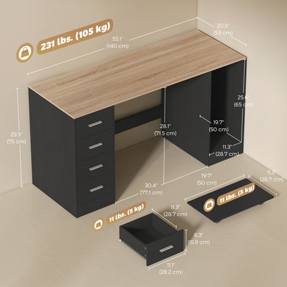 Bureau informatique avec 4 tiroirs et tablette mobile