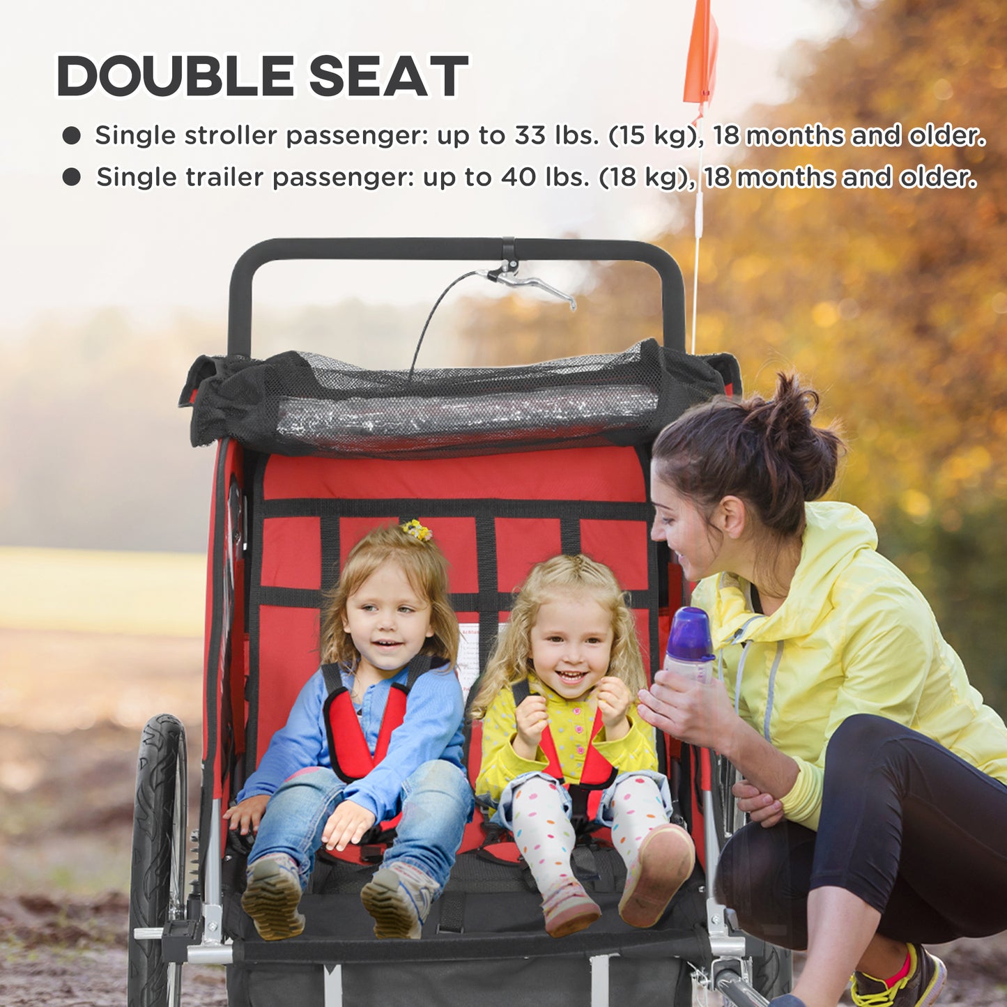 Remorque vélo enfants 2-en-1 avec poussette pliable