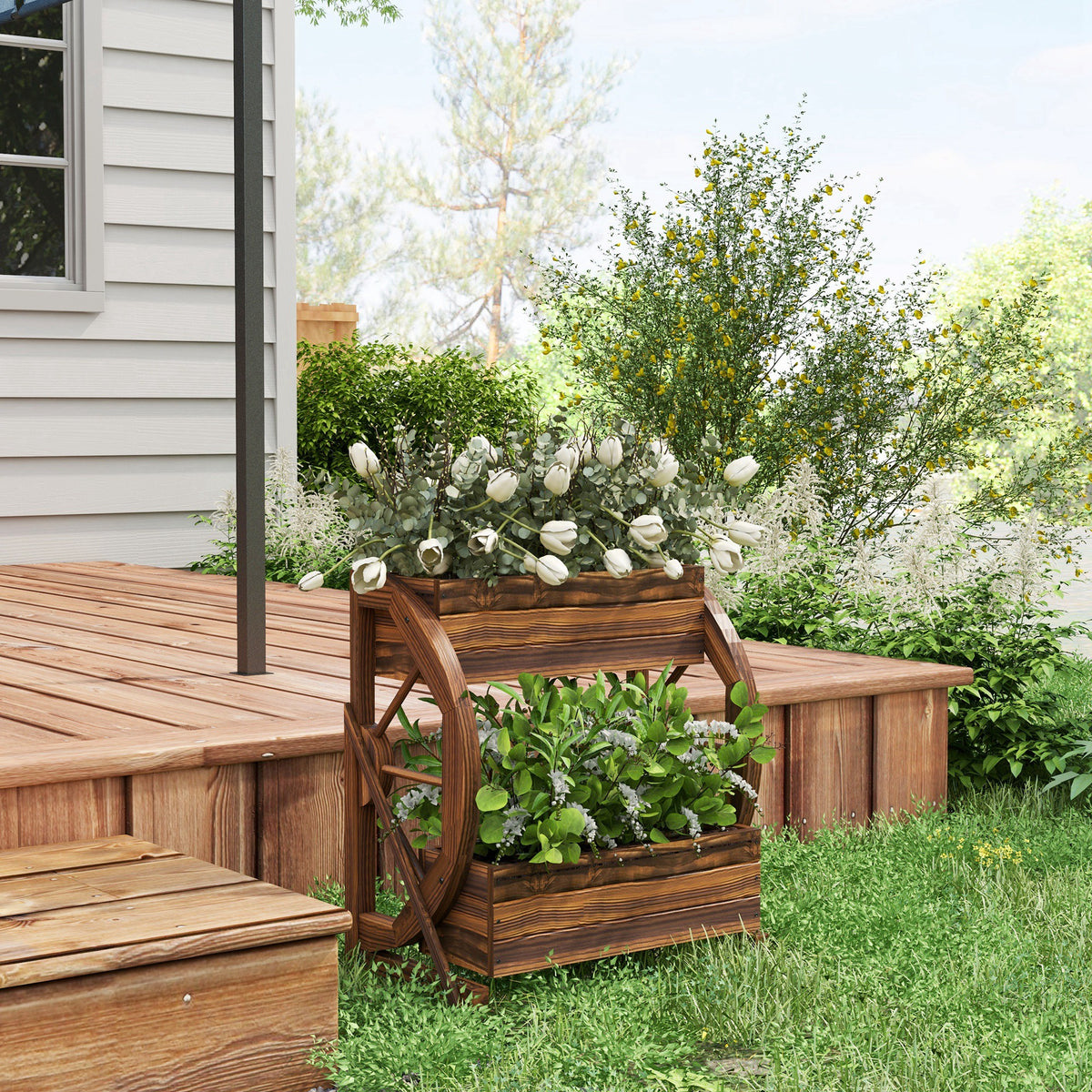 Jardinière surélevée deux étages en bois — chariot