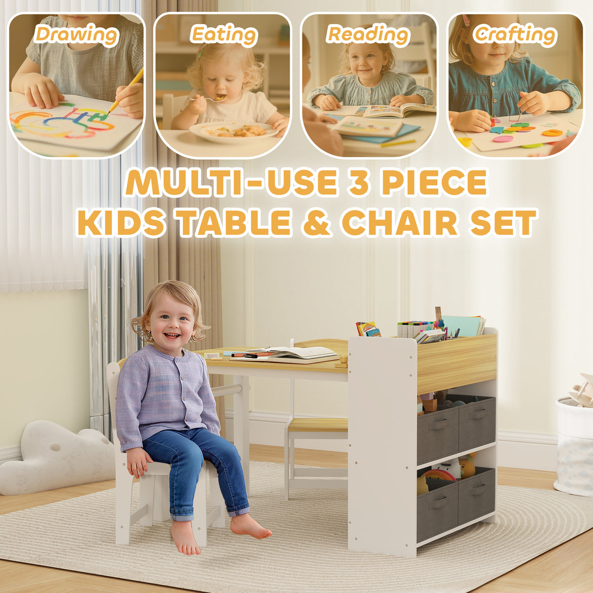 Ensemble table et chaises pour enfants avec rouleau — Lot de 3