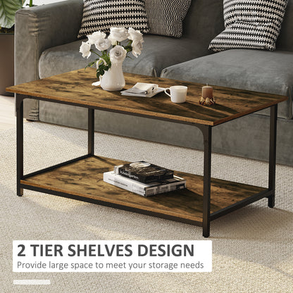 Table basse industrielle avec étagère de rangement