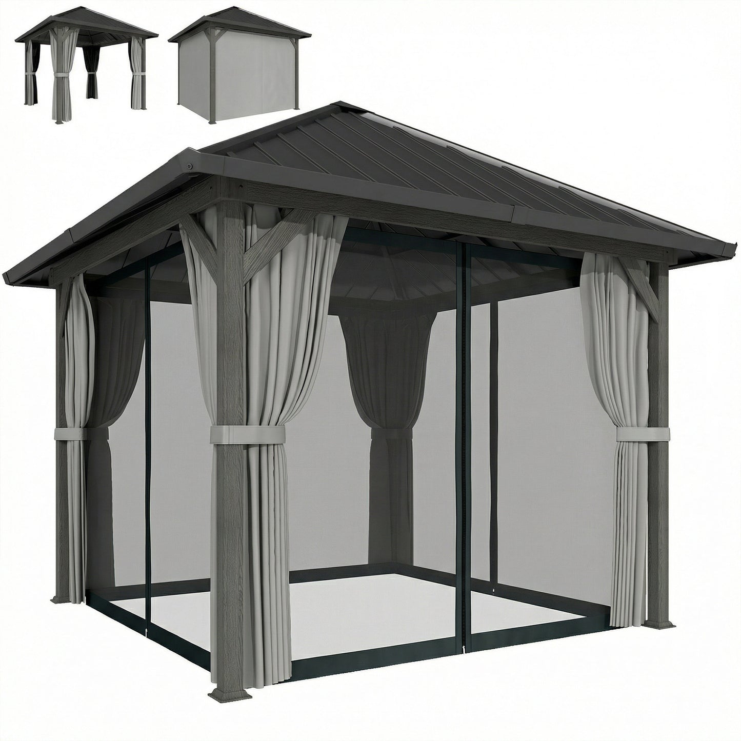 Gazebo toit rigide 3x3m métal galvanisé rideaux moustiquaire