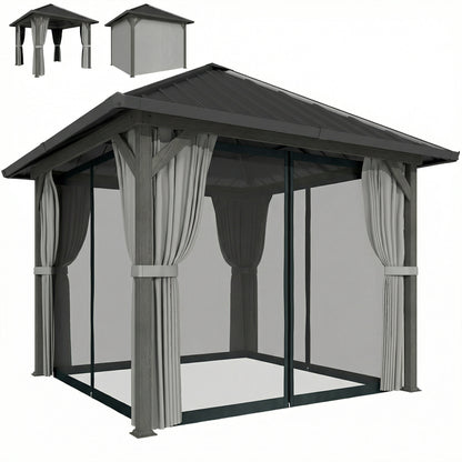 Gazebo toit rigide 3x3m métal galvanisé rideaux moustiquaire