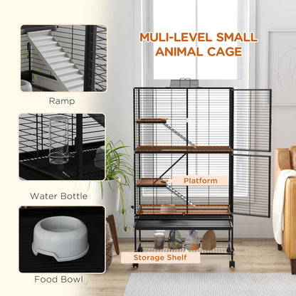 Cage à roulettes pour petits animaux à 4 niveaux
