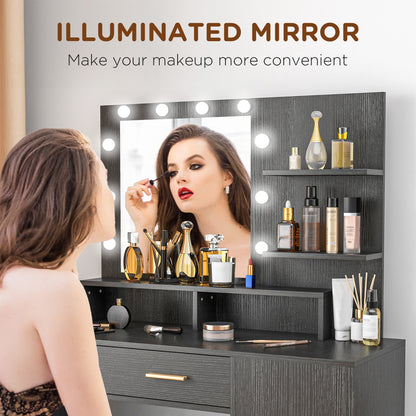 Coiffeuse avec miroir LED et tabouret