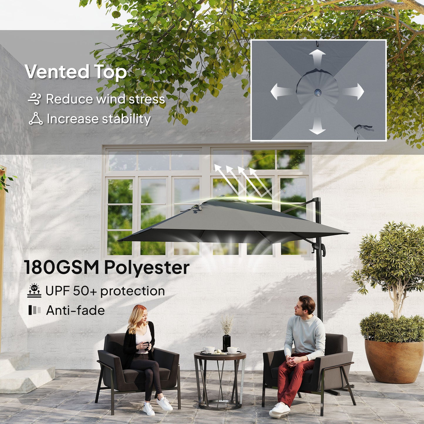 Parasol déporté aluminium 244 cm avec rotation 360°
