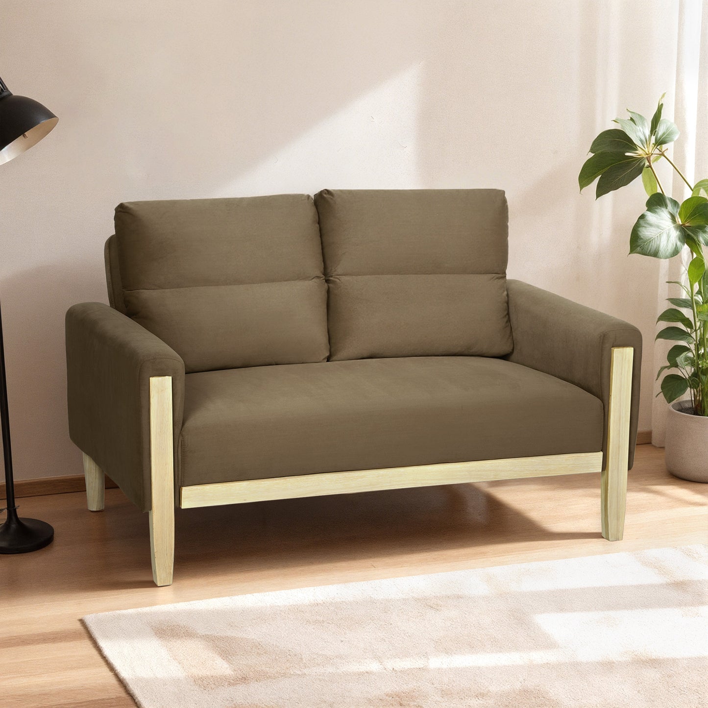 Causeuse 2 places velours pattes bois blanchi 134 cm