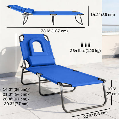 Chaise longue pliable avec trou visage 3 positions