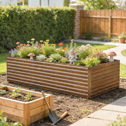 Outsunny 240x120x60cm Raised Garden Bed - Black Galvanized Planter