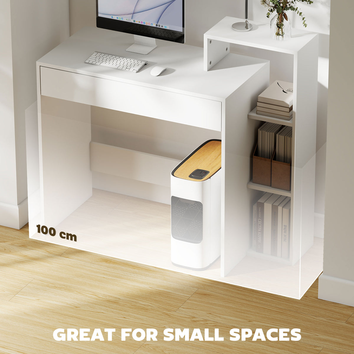 Bureau compact avec 3 tablettes et tiroir