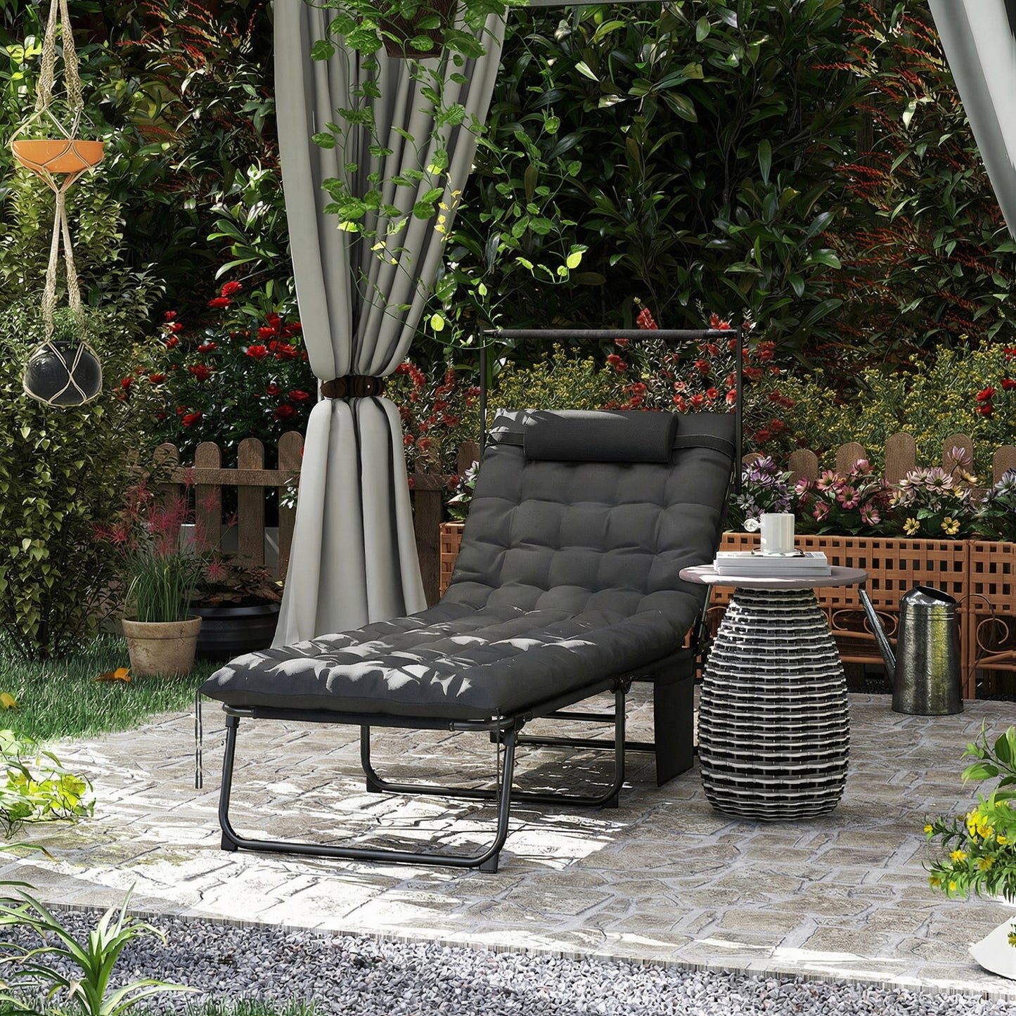 Chaise longue pliante avec auvent ajustable 4 positions