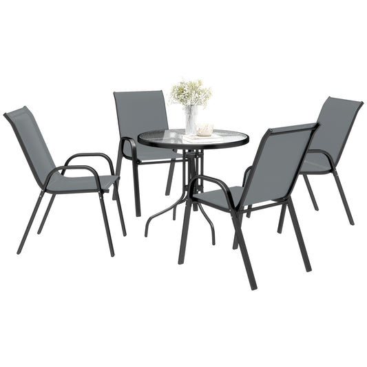 Ensemble de Patio en Acier 5 Pièces avec Table en Verre Trempé