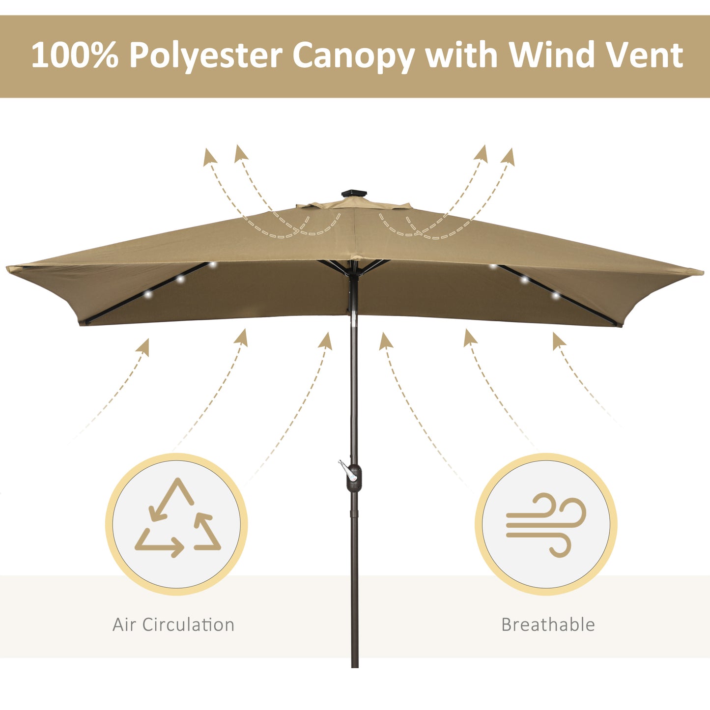 Parasol de patio rectangulaire avec éclairage DEL solaire 195x295cm