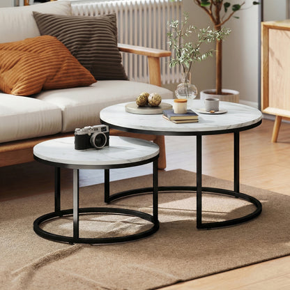 Tables gigognes rondes effet marbre — lot de 2
