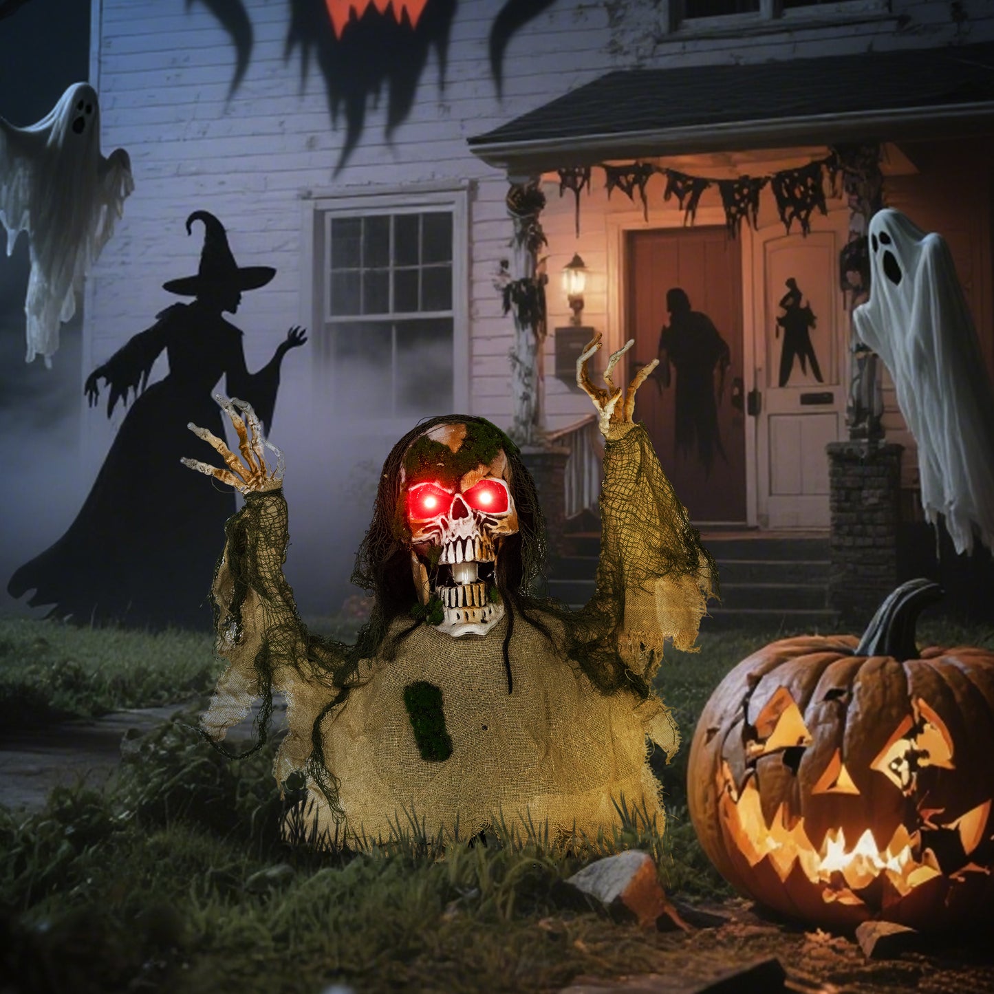 Squelette animé Halloween yeux LED lumineux