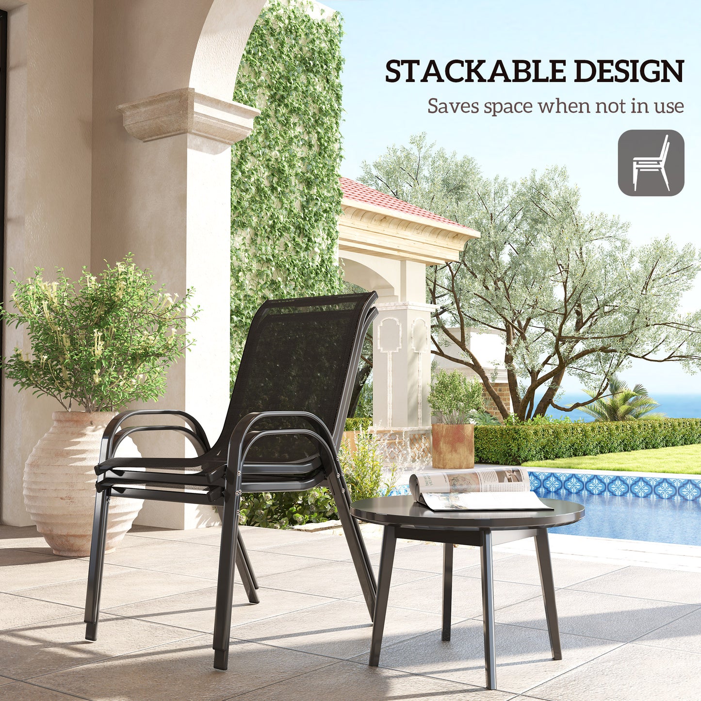 Chaises de patio empilables dossier haut filet respirant