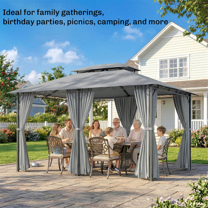 Gazebo de patio 2 niveaux avec rideaux amovibles