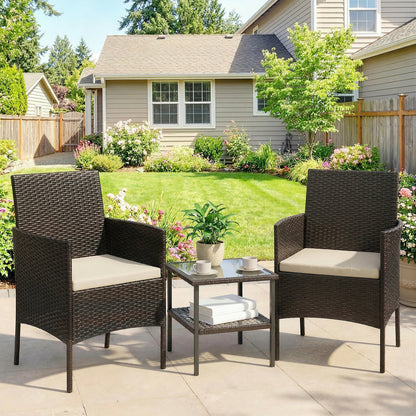 Ensemble bistrot 3 pièces rotin avec table verre — kaki