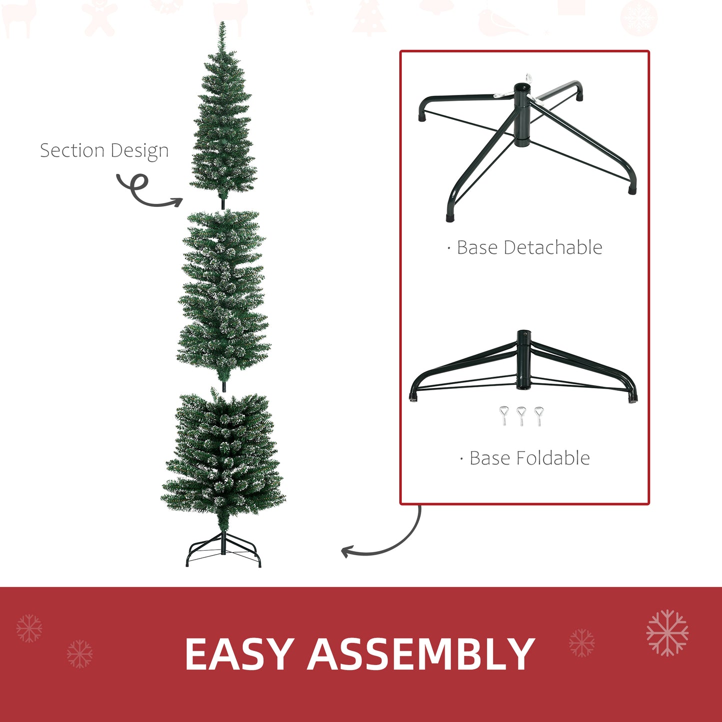 Sapin de Noël crayon enneigé 180 cm