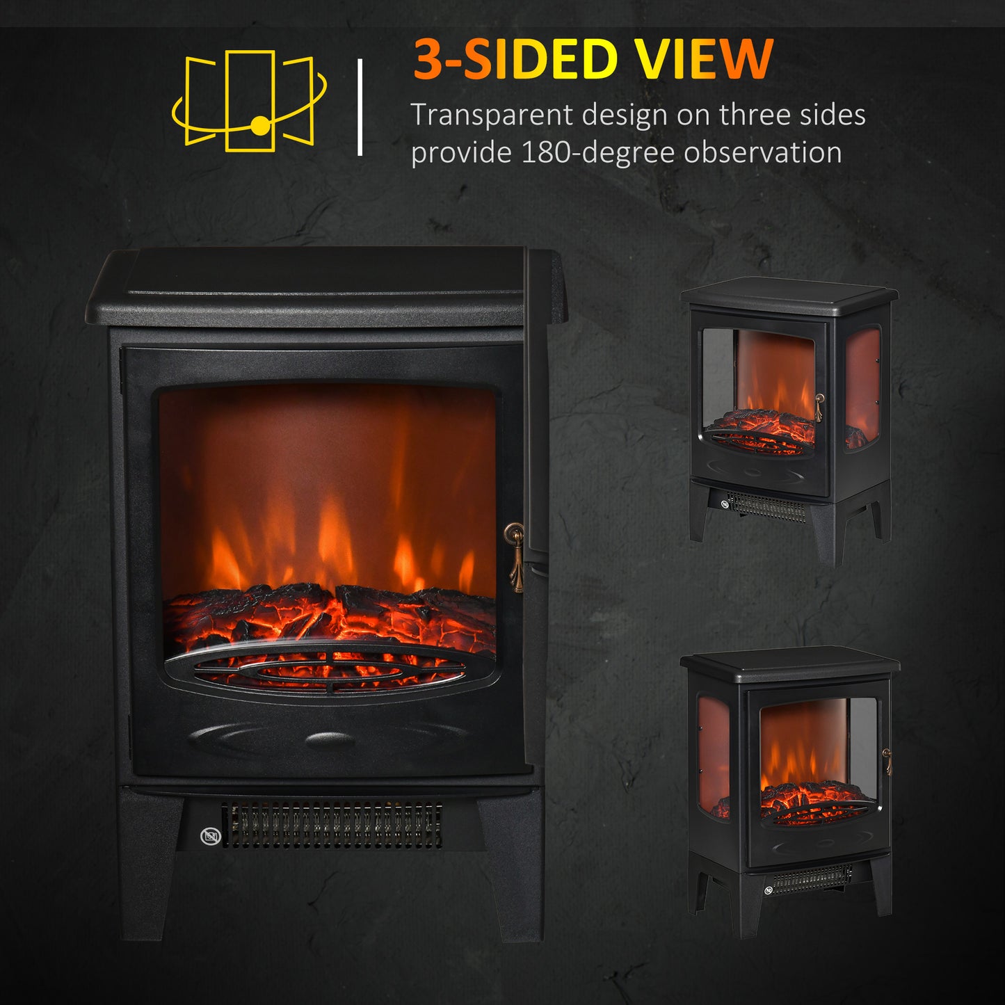 Foyer électrique sur pied effet flamme réaliste 750W/1500W