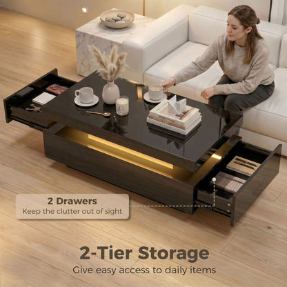 Table basse LED 2 tiroirs haute brillance