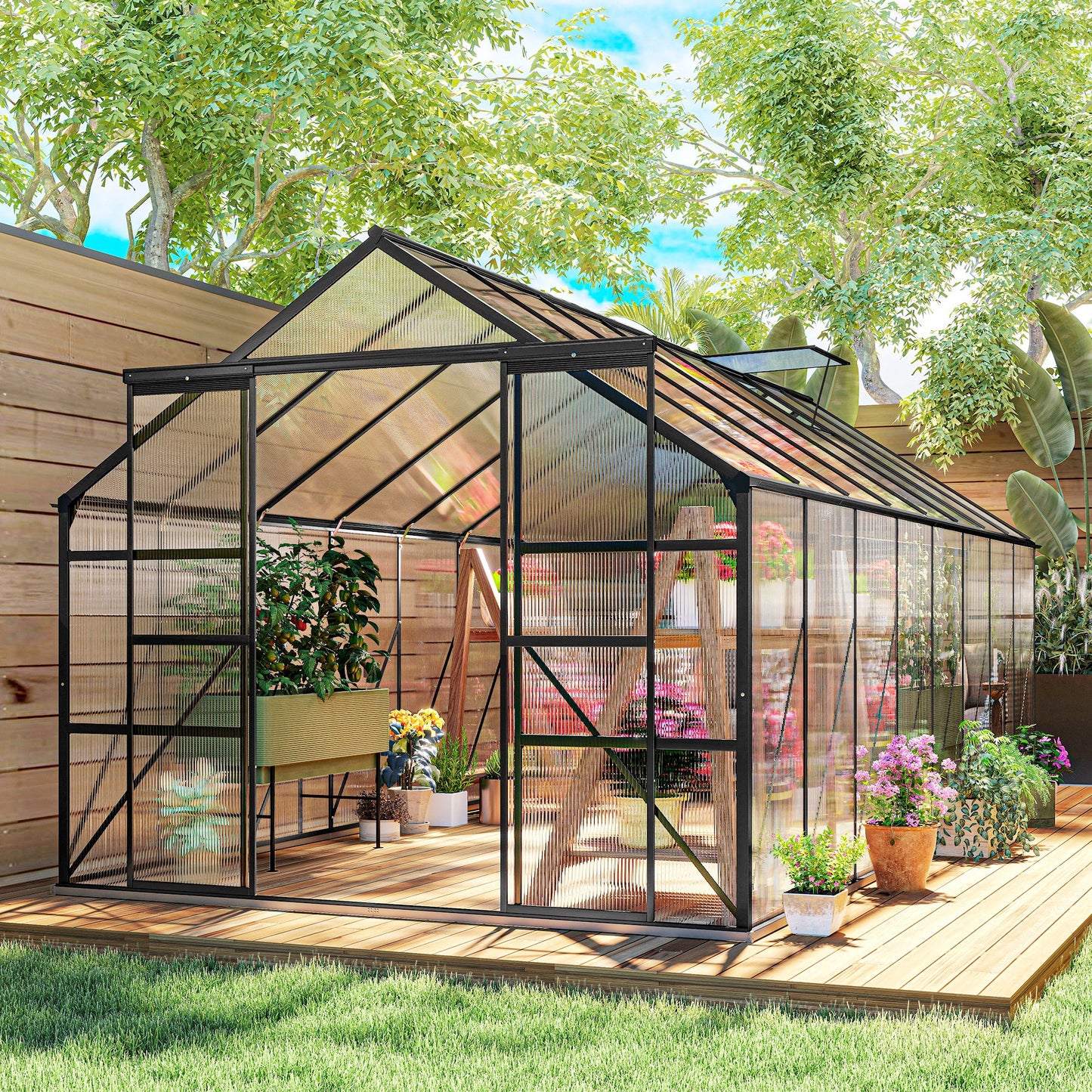 Serre de jardin 6,1 x 2,4 x 2,1 m avec ventilation ajustable