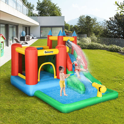Château gonflable 6 en 1 avec trampoline, glissade et piscine
