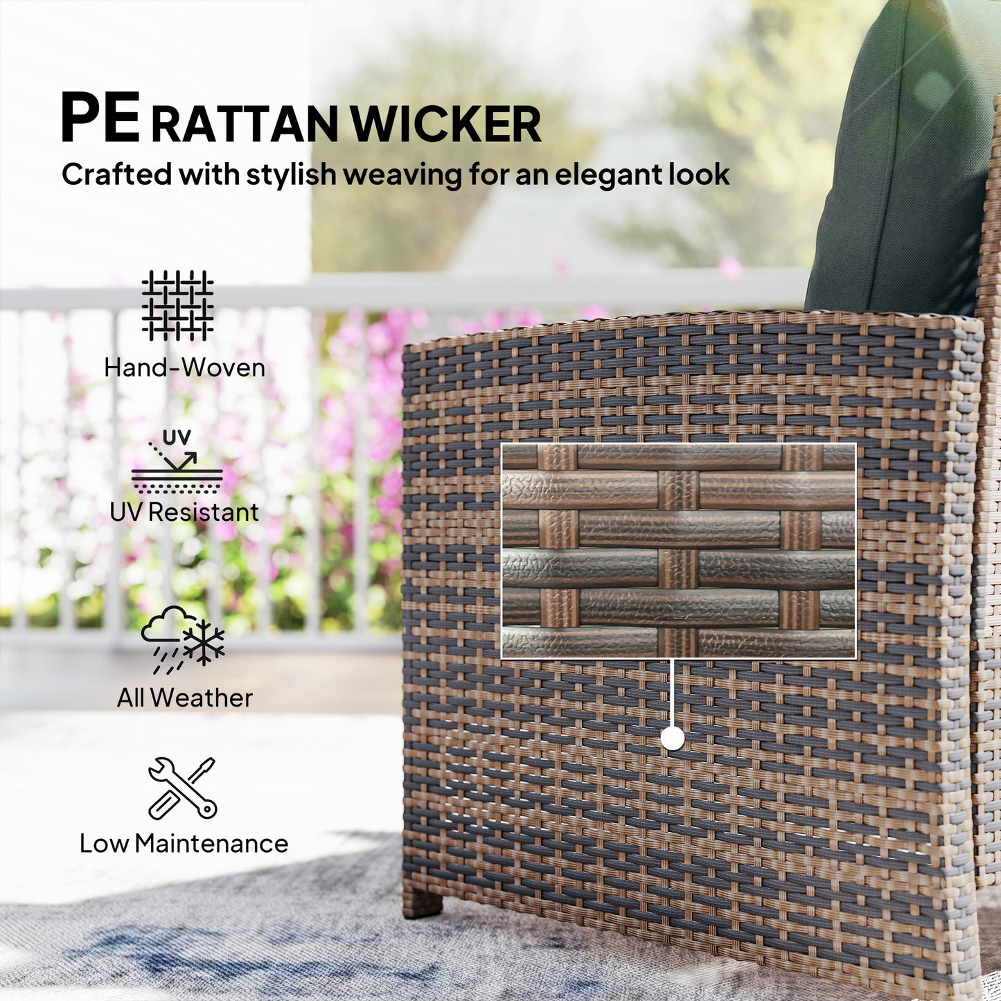 Outsunny 5-Piece Rattan Patio Set - Chairs + Ottomans + Glass Table