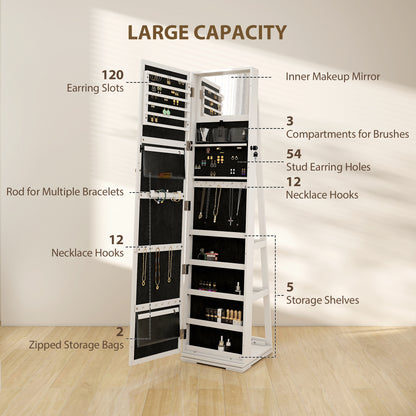 Armoire à bijoux pivotante 360° avec miroir verrouillable