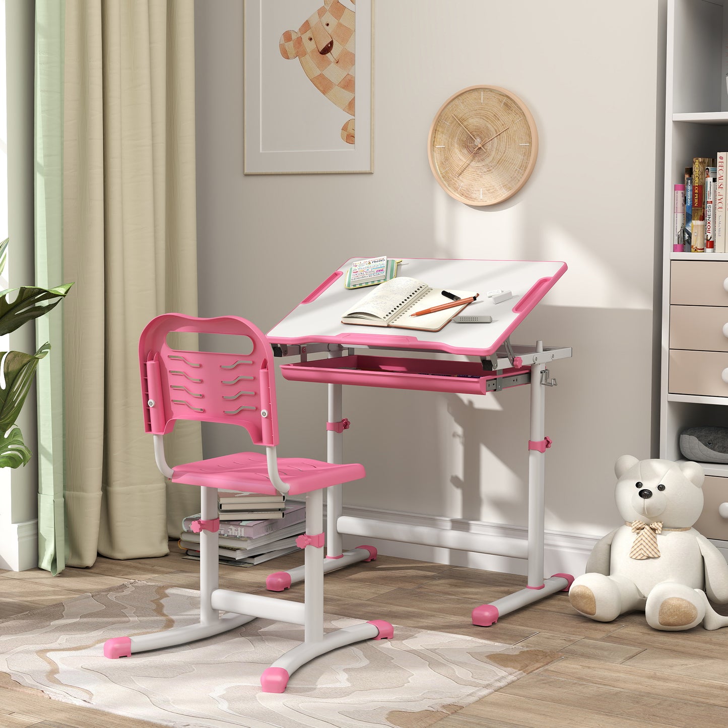 Bureau d'étude ajustable avec chaise et tiroir enfant