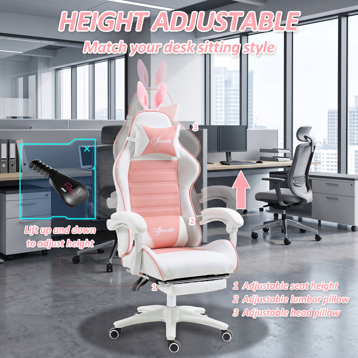 Chaise de gaming ergonomique avec repose-pieds