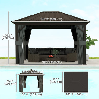 Gazebo Toit Rigide 10x12 Cadre Aluminium Moustiquaire
