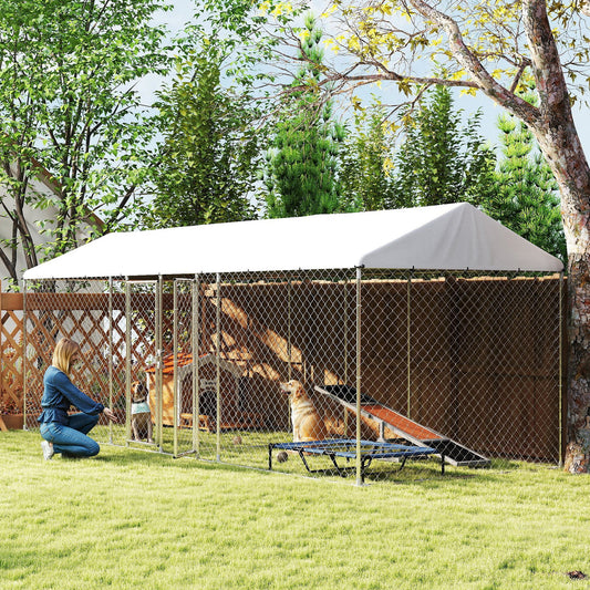 Enclos extérieur pour chiens à deux pièces