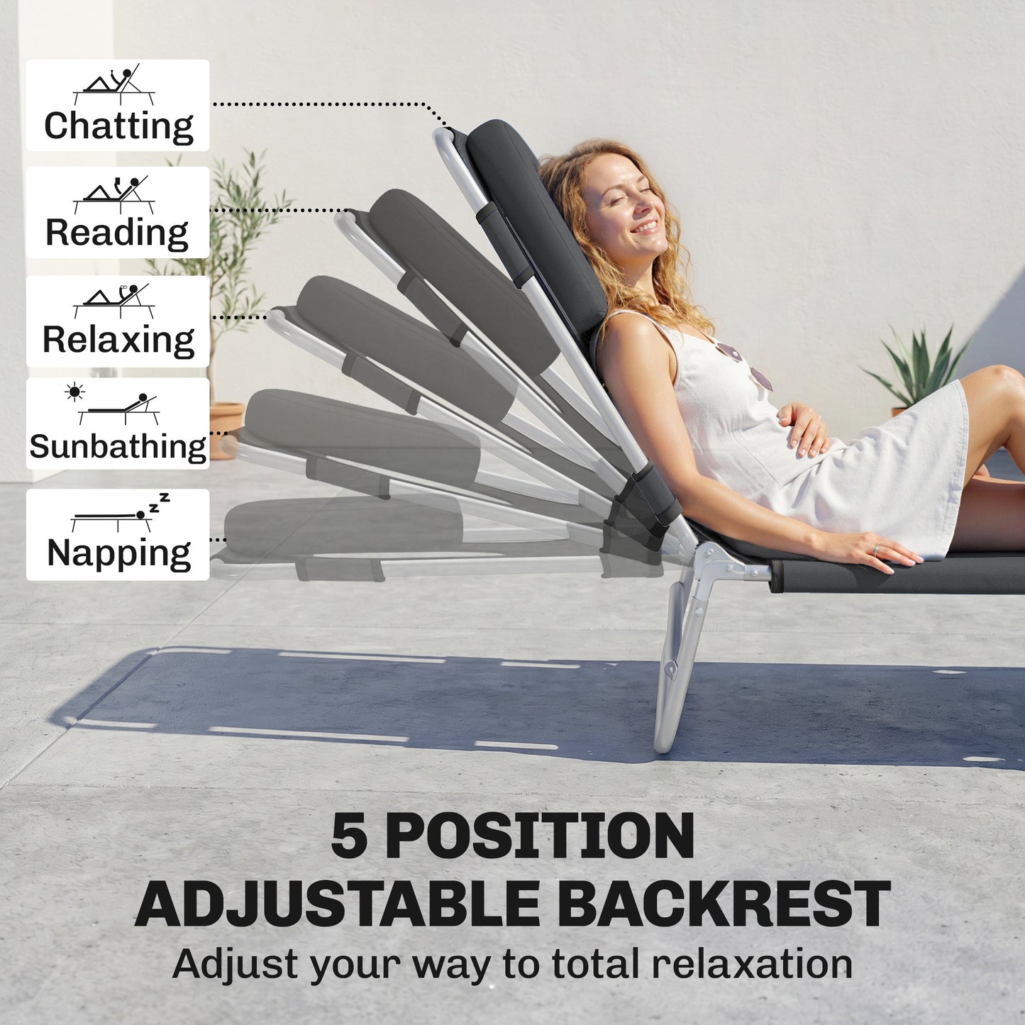 Chaise longue pliante avec trou facial 5 positions