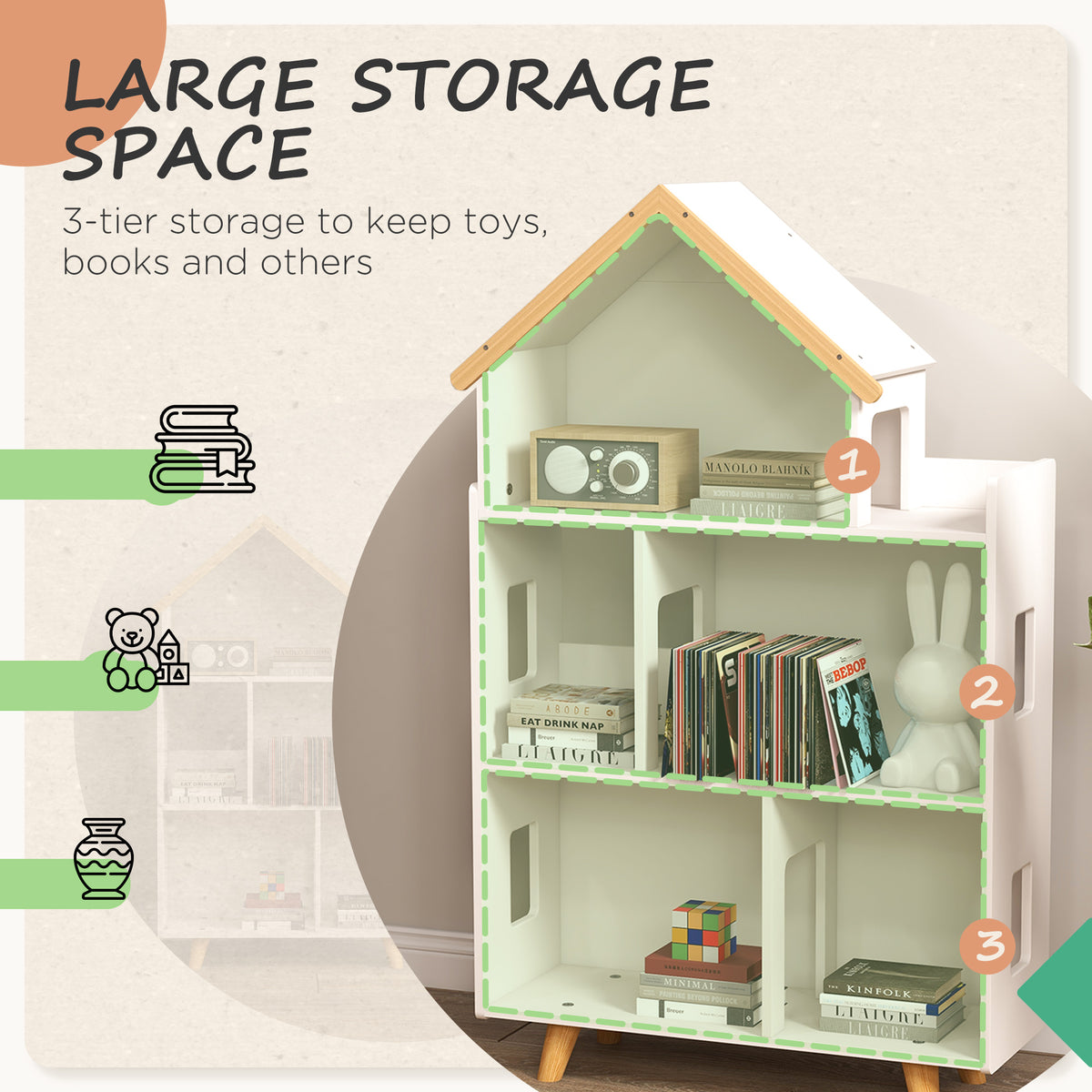 Meuble de rangement pour jouets et livres 3 tablettes