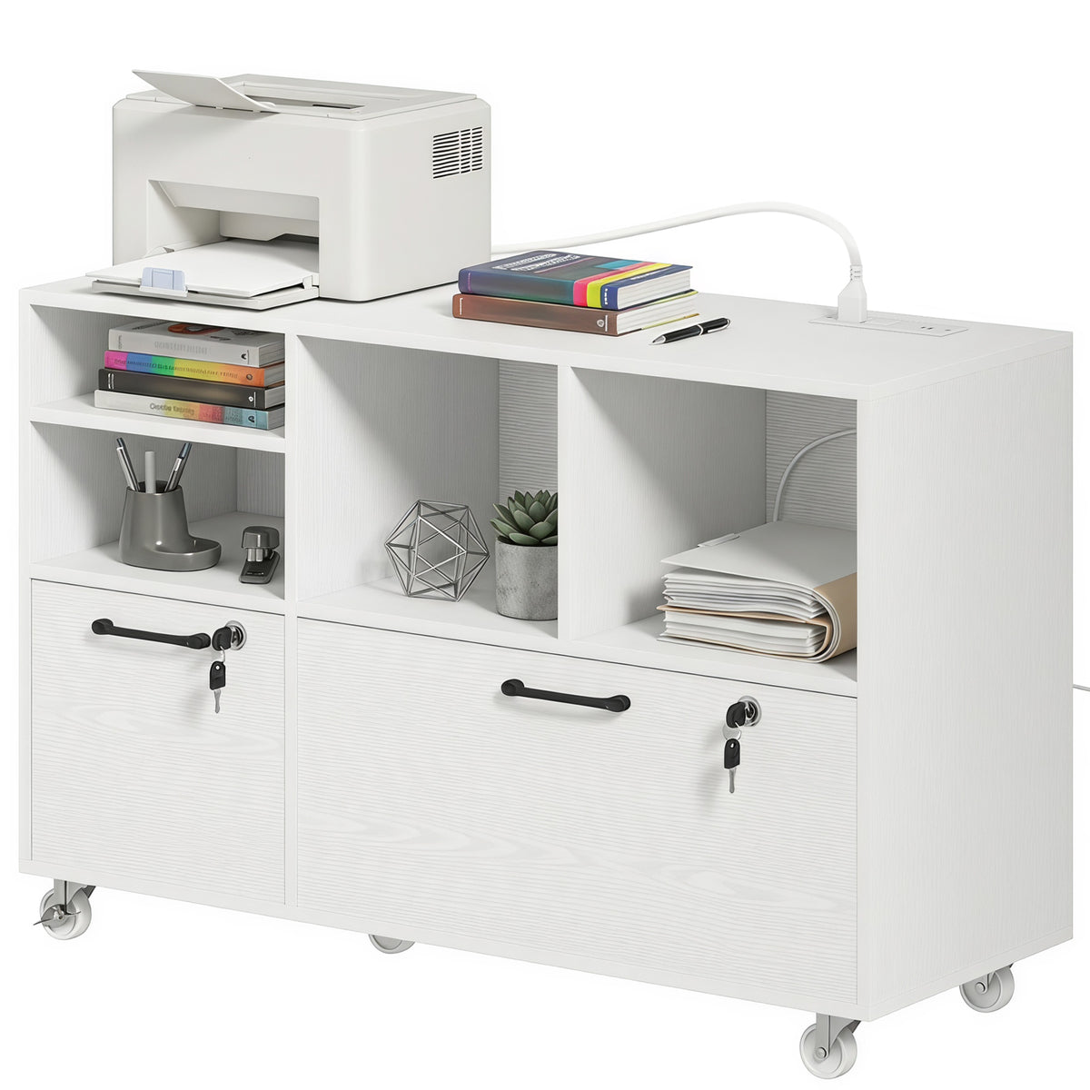 Caisson de bureau mobile à deux tiroirs avec serrure