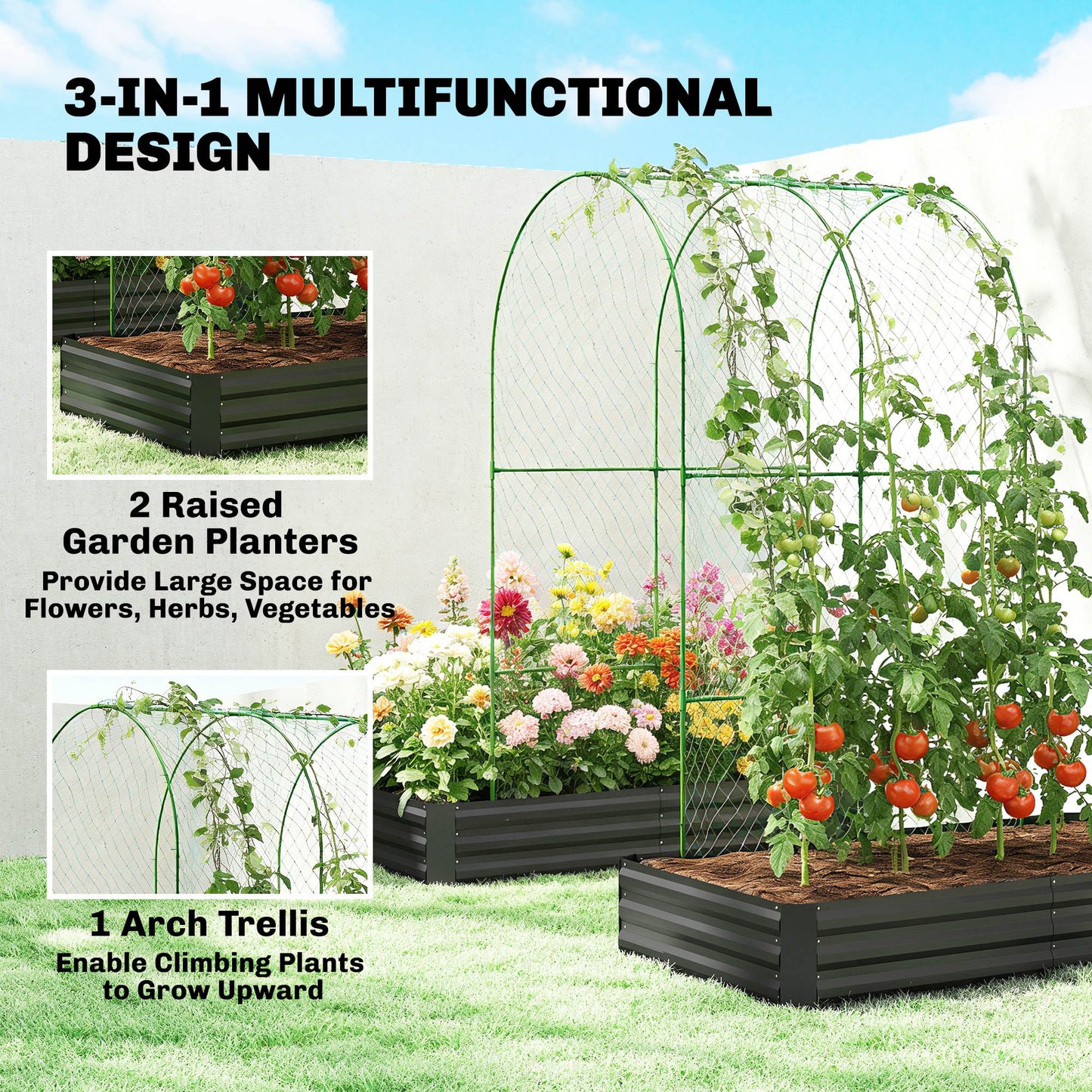 Jardinière surélevée en acier avec treillis en arche