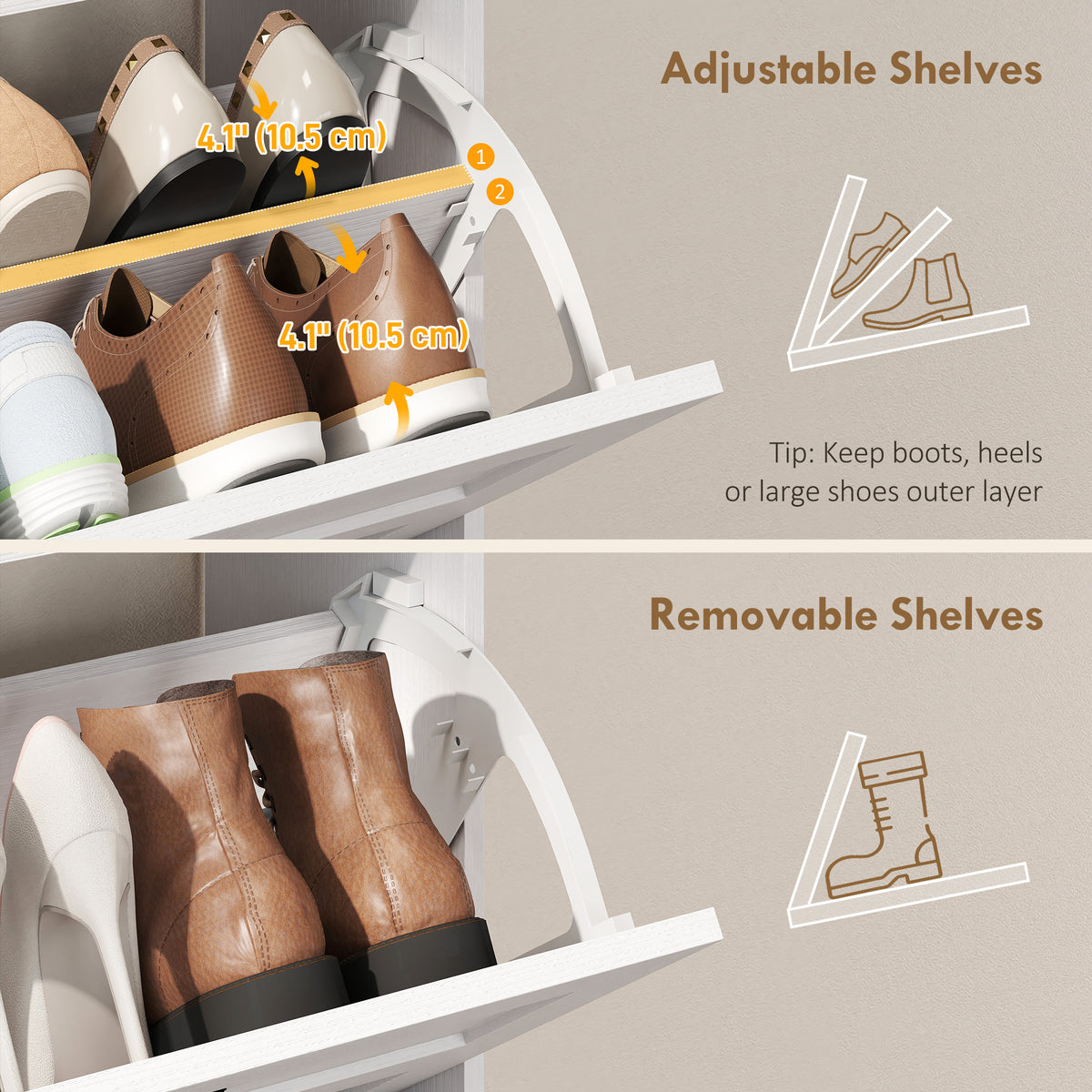 Meuble à chaussures étroit style fermette à 2 tiroirs