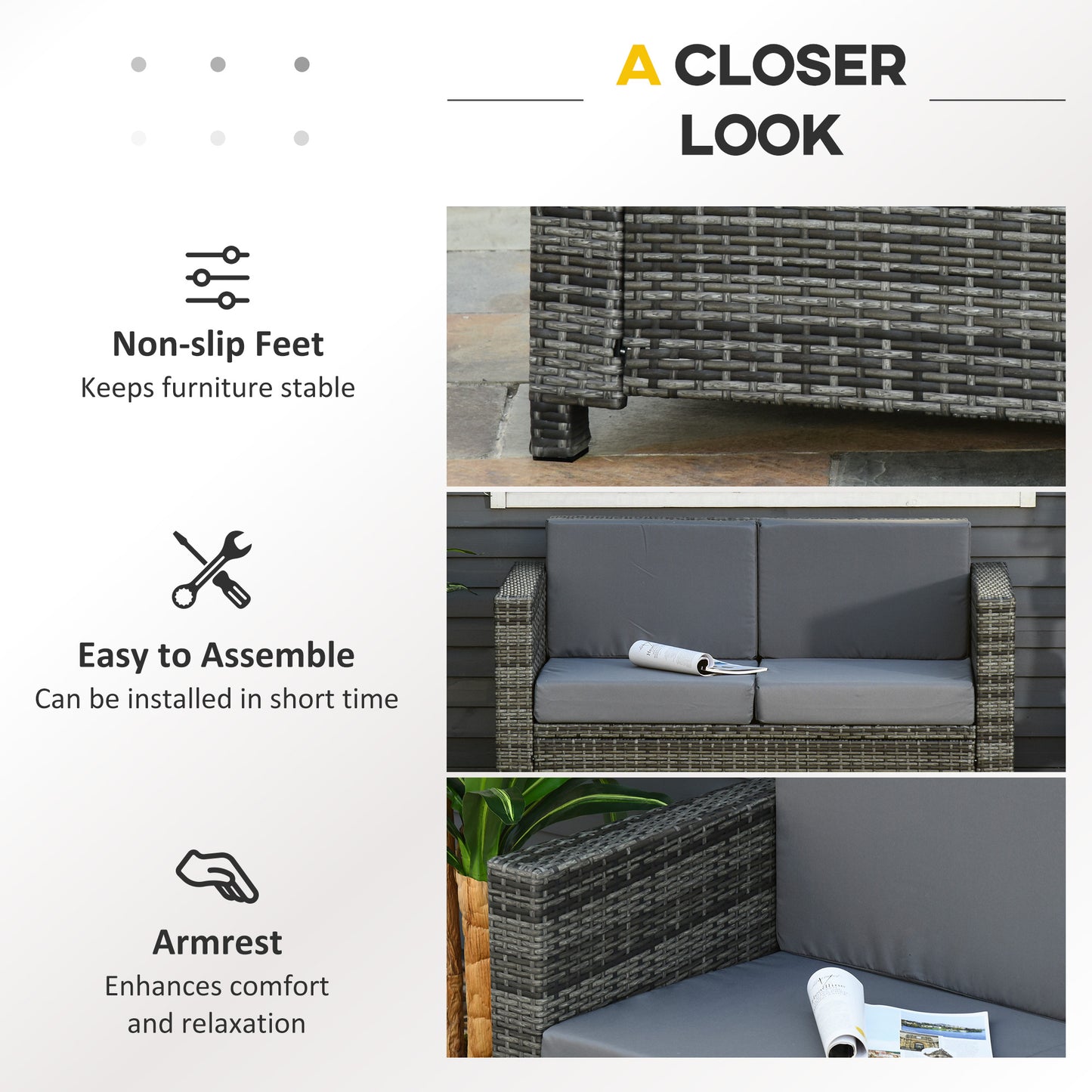 Causeuse de patio 2 places en rotin avec coussins
