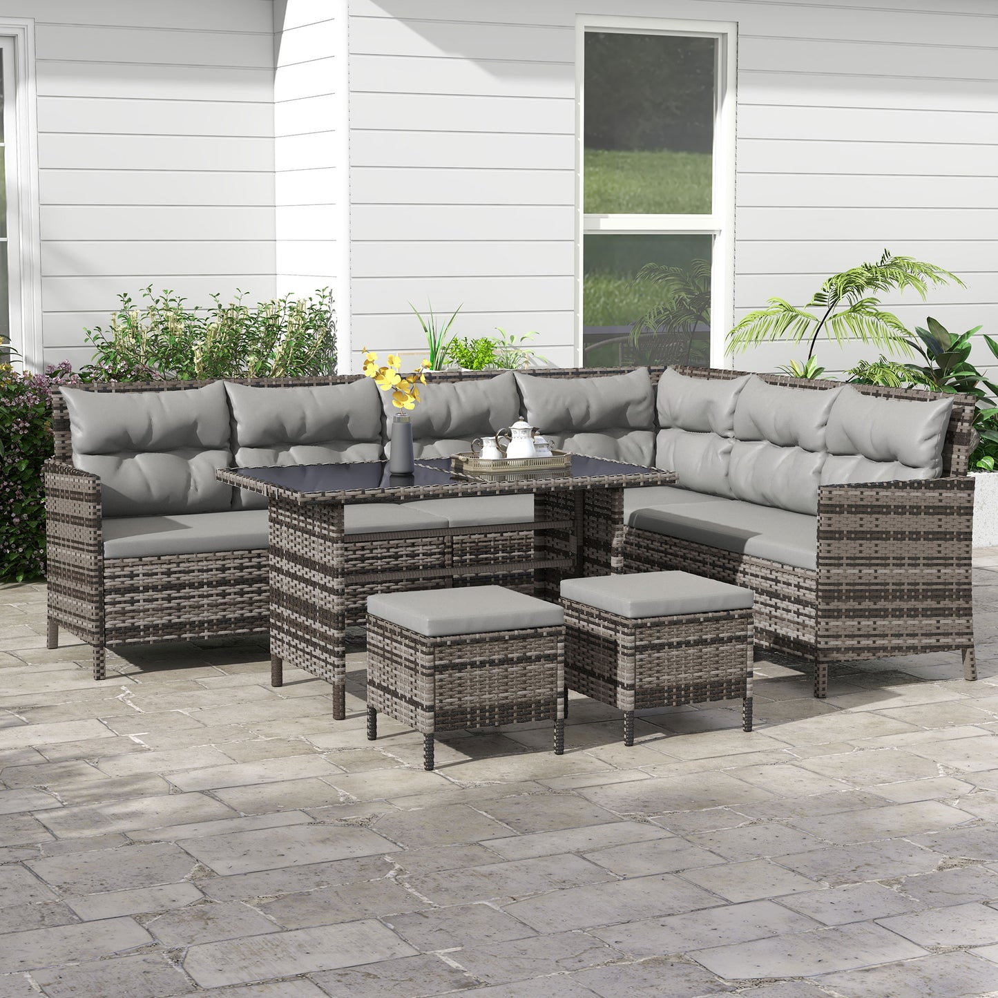 Ensemble de patio sectionnel rotin 6 pièces avec table