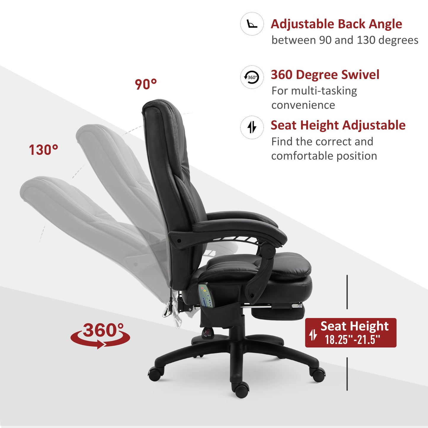 Chaise de bureau massante inclinable avec repose-pieds