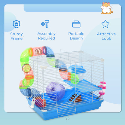 Cage pour hamster à 2 niveaux avec tubes