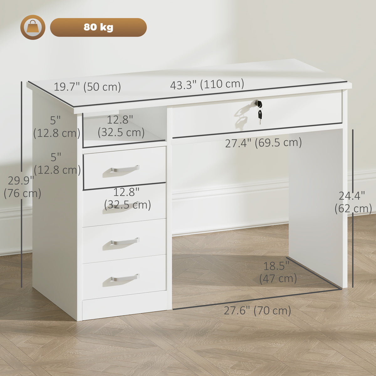 Bureau d'ordinateur de travail avec tiroir verrouillable