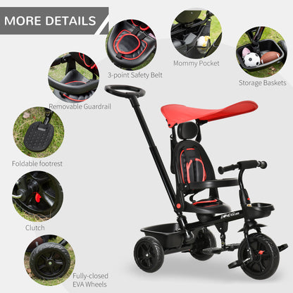 Tricycle évolutif 5-en-1 avec poignée parentale