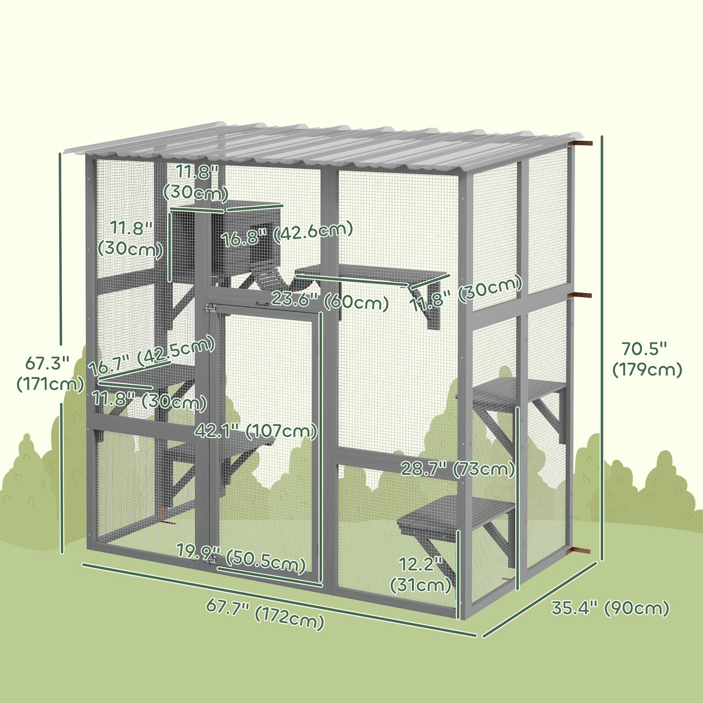Enclos extérieur chat multi-niveaux avec toit transparent