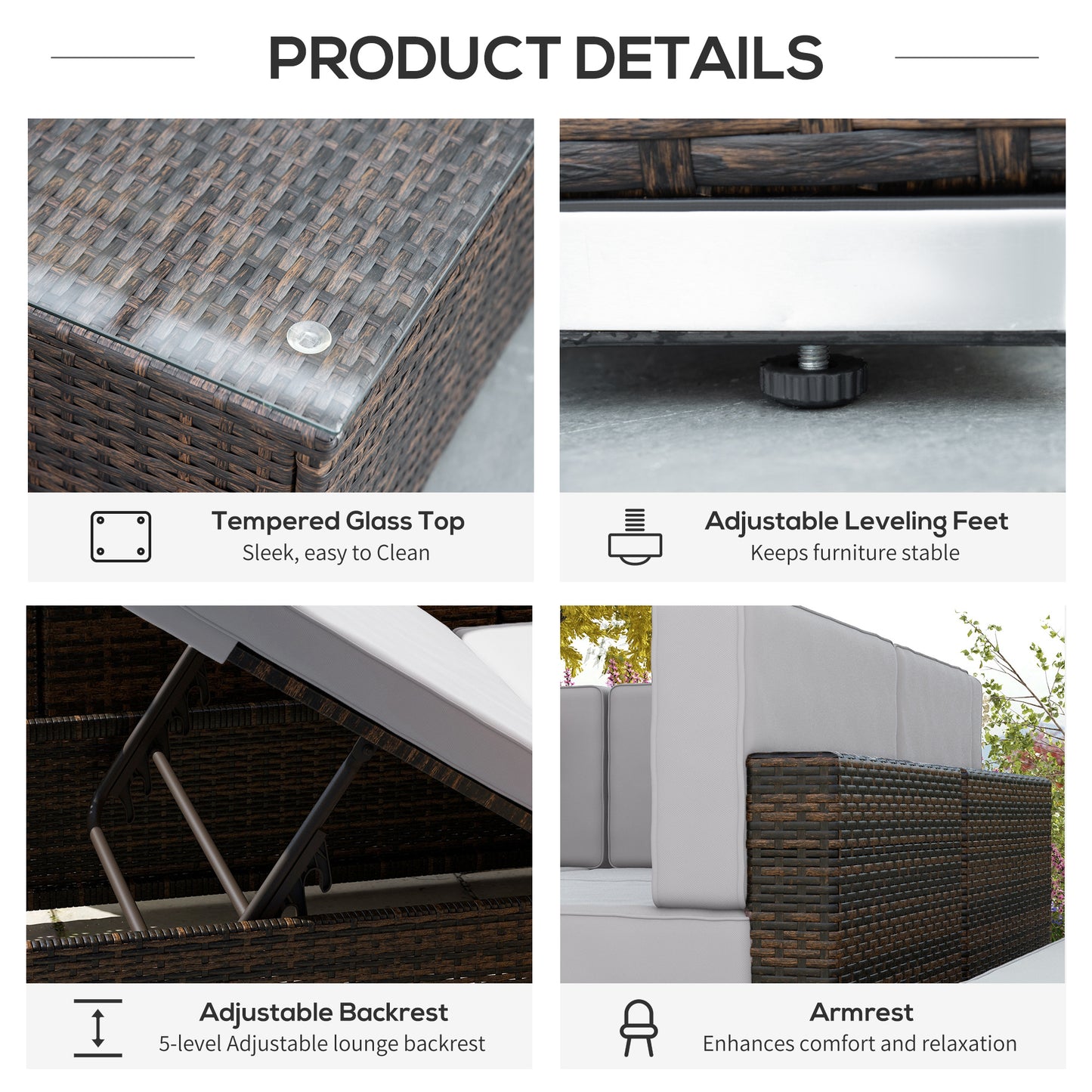 Ensemble patio 9 pièces osier modulaire avec coussins