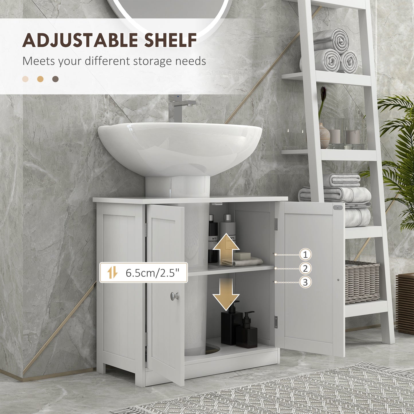 Meuble-lavabo sous évier avec 2 portes et tablette